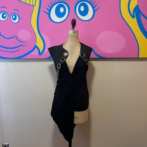 Givenchy Black Draped Jersey Grommet Blouse - Picture 1 of 14